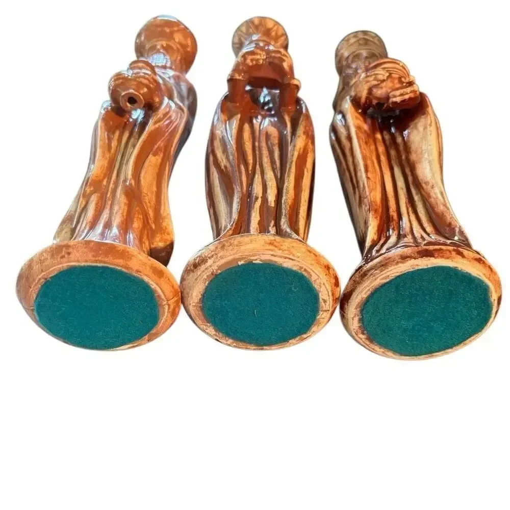 Vintage Hand Painted Ceramic Three Kings Nativity Mid Century Figurines